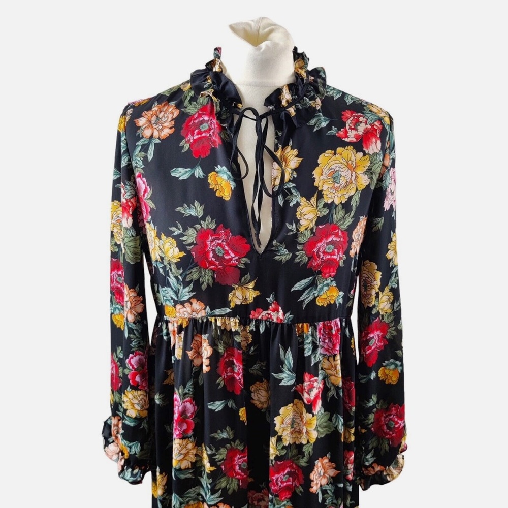 Zara Womens Maxi Dress Multicoloured Size S Floral Long Sleeves Pleated Summer